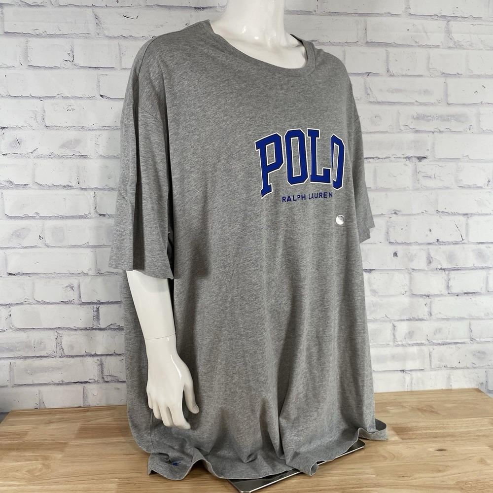 Polo Ralph Lauren Shirt Mens 5XB Big Short Sleeve T-Shirt Grey Pony Spellout NWT - Picture 9 of 14